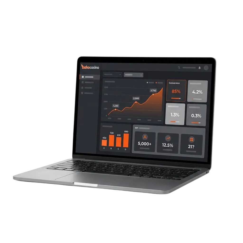 Boho Casino Affiliate Program ad promoting high commissions, real-time stats, reliable payouts, and dedicated manager support