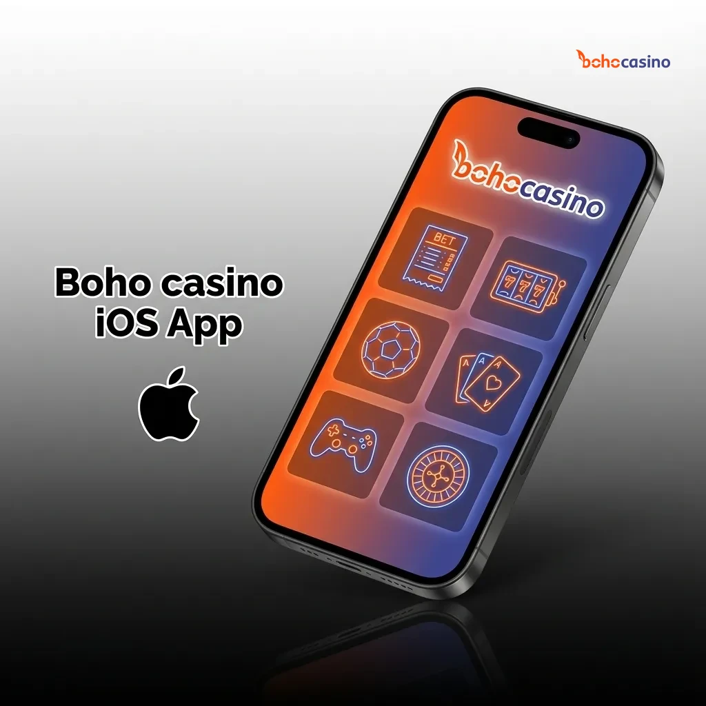 Boho Casino iOS app on iPhone and iPad showing sports betting, slots, live casino tables and account options