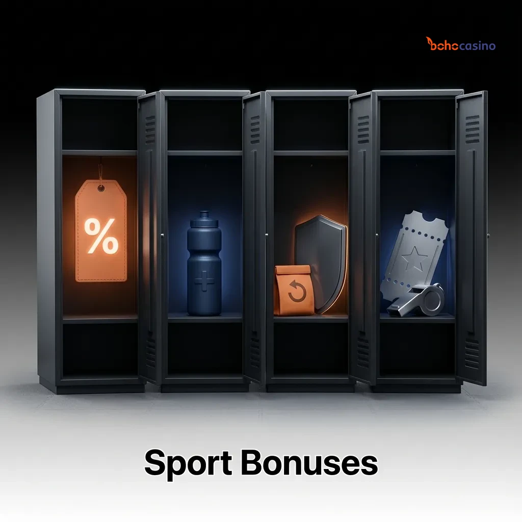 Infographic titled “Sport Bonuses” outlining welcome offer, multi boost, bet-back safety, and esports betting promotions.