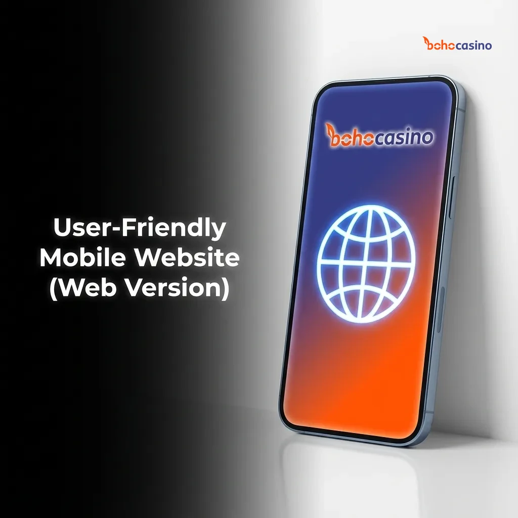 Hand holding a smartphone showing Boho Casino’s mobile website lobby with games and payment icons in a clean, responsive layout