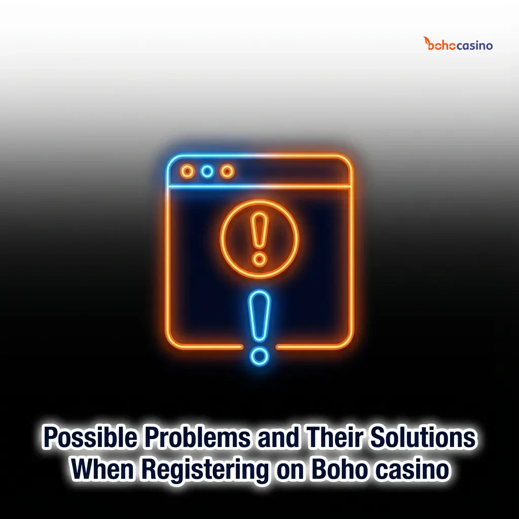 Illustrated Boho casino signup help table showing common registration problems and step-by-step solutions